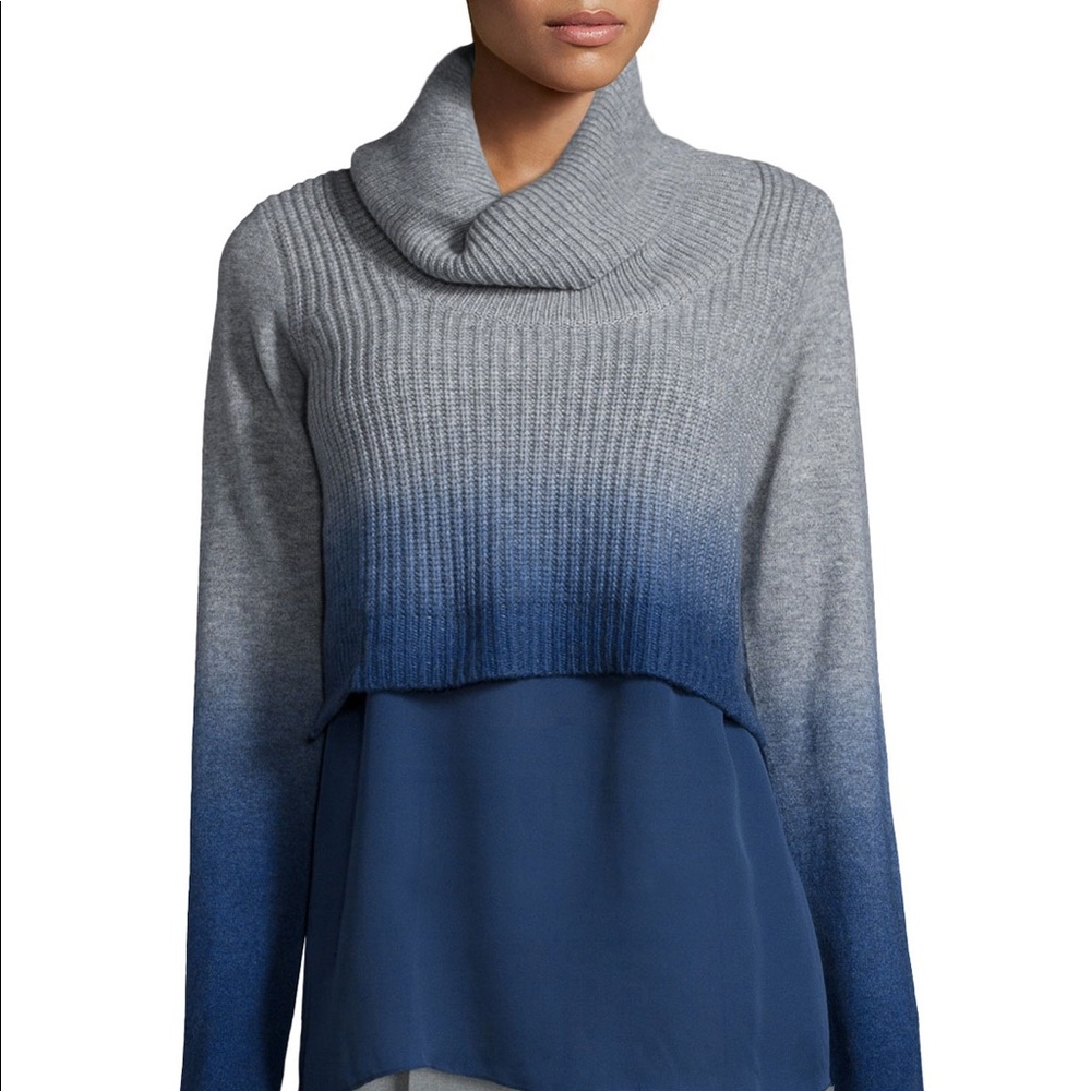 Elie Tahari Raleigh Cashmere Ombre Crop Turtleneck